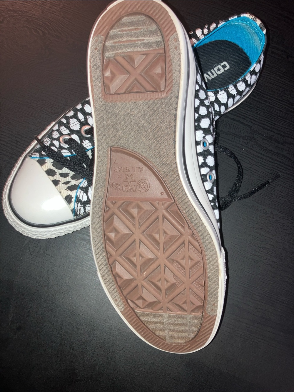 Converse All Star Black White Dalmatian Print Sneakers with Blue Accents - Picture 4 of 5